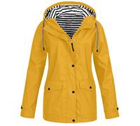 Cocila Womens Long Waterproof Jacket Hooded Women Rain Raincoat Solid Hooded Jacket Windproof Outdoor Coat Plus Women's Coat Womens Fleece Zip up Jacket (Yellow, XXXXXL)