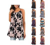 Cocila Womens Loose Sleeveless Plus Size Printed Tank Tops Basic Ruffle Sling Camisole Ladies Vest(XXL,Black)