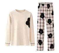 Cocila Womens Printed Fleece Pyjama Set Soft & Warm Loungewear Nightwear Long Sleeve Top Night Shirts For Sleeping Pyjamas Women Lounge Wear Sets Uk Shorts Christmas Lady Pjs Cotton Pj Black