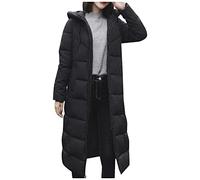 Cocila Women's Puffer Jacket Loose Fit Maxi Long Thickened Hooded Coat Pure Color Down Winter Thicken Parka Quilted Padded Warm Overcoat