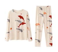 Cocila Womens Pyjamas Set Loungewear Round Neck Lightweight Long Sleeve T-Shirt & Bottom Pants Fashion Winter Nightwear Cosy Sleepwear Soft & Comfortable Pjs Sets 2025 Beige 4XL