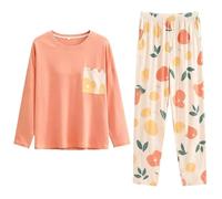 Cocila Womens Pyjamas Set Loungewear Round Neck Lightweight Long Sleeve T-Shirt & Bottom Pants Fashion Winter Nightwear Cosy Sleepwear Soft & Comfortable Pjs Sets 2025 Orange M