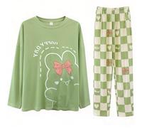 Cocila Womens Pyjamas Set Loungewear Round Neck Lightweight Long Sleeve T-Shirt & Bottom Pants Fashion Winter Nightwear Cosy Sleepwear Soft & Comfortable Pjs Sets 2025 Green L