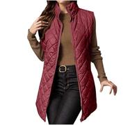 Cocila Women's Quilted Gilet Longline Jacket Sleeveless Down Vest Lightweight Body Warmer Padded Outerwear Ladies Autumn Winter Coat Cozy Zipper Waistcoat Hiking Sports Workout Red XXL