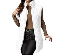 Cocila Women's Quilted Gilet Longline Jacket Sleeveless Down Vest Lightweight Body Warmer Padded Outerwear Ladies Autumn Winter Coat Cozy Zipper Waistcoat Hiking Sports Workout White S