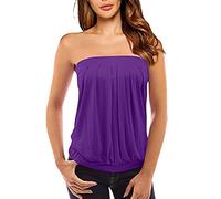 Cocila Women's Sexy Strapless Pleated Ruched Vest Bandeau Shirt Ladies Plain Sleeveless Tank Tops Tunic Boob Tube Top Hot Pink