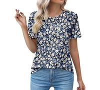 Cocila Womens Shirts and Blouse Sale Clearance Ruched Round Neck Blouse Tees for Women Solid Color Loose Short Sleeve Tops Summer Classic T-Shirt Casual Pleated Ladies Tunic Tops