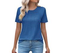 Cocila Womens Shirts and Blouse Sale Clearance Ruched Round Neck Blouse Tees for Women Solid Color Loose Short Sleeve Tops Summer Classic T-Shirt Casual Pleated Ladies Tunic Tops