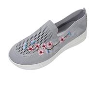 Cocila Womens Slip On Trainers Comfortable Orthopedic Shoes Fashion Embroidered Mesh Breathable Thick Sole Casual Sports (Grey, 5.5) Walking for Women UK Elderly Hiking Non Bare Foot Memory Foam