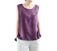Cocila Women's Summer Casual Cotton Linen Vest Top Sleeveless Plus Size Solid Color Tank Tops Blouse Shirts