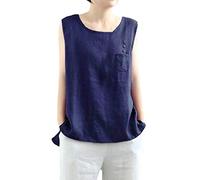 Cocila Women's Summer Casual Cotton Linen Vest Top Sleeveless Plus Size Solid Color Tank Tops Blouse Shirts