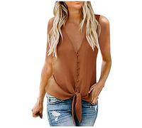 Cocila Women's Summer O Neck Solid Color Sleeveless Shirt Blouse Front Tie Knot Cami Tank Tops Vest(L,Red)