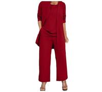 Cocila Women's Trendy 3 Piece Set Long Sleeve Cardigan Sleeveless Top & Wide Leg Pants Casual Sweatsuit Outfits Female Formal Pants (Red, XL)