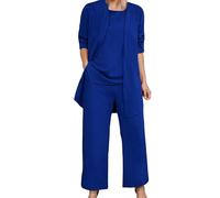Cocila Women's Trendy 3 Piece Set Long Sleeve Cardigan Sleeveless Top & Wide Leg Pants Casual Sweatsuit Outfits Female Formal Pants (Blue, XXXL)