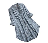Cocila Womens V-Neck Pleated Floral Print Long Sleeve Blouse, Button Down Casual Loose V Neck Tops T-Shirt(XXXL,Green)