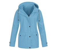 Cocila Womens Waterproof Jacket Winter Womens Autumn Winter Solid Color Hooded Pockets Watertight Windproof Jacket Coat Women plus Size (Light Blue, XL)