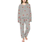 Cocila Women'S Winter Coral Fleece Set Cute Strawberry Print Thick Warm Flannel Loungewear Cozy 2 Piece For Cold Nights (Grey, Xl) Christmas Pajamas Family Fluffy Pyjamas Women Pjs Sets Cotton