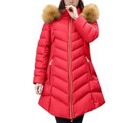 Cocila Women's Winter Hooded Coat Waterproof Warm Full Zip Long Puffer Jacket Parka Faux Fur Trim Hood Outdoor Solid Color Windproof Coats Ladies Long Winter Coat Plus Size Red L