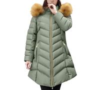 Cocila Women's Winter Hooded Coat Waterproof Warm Full Zip Long Puffer Jacket Parka Faux Fur Trim Hood Outdoor Solid Color Windproof Coats Ladies Long Winter Coat Plus Size