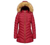 Cocila Women's Winter Hooded Coat Waterproof Warm Full Zip Long Puffer Jacket Parka Faux Fur Trim Hood Outdoor Solid Color Windproof Coats Ladies Long Winter Coat Plus Size Wine 6XL