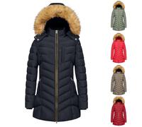 Cocila Women's Winter Hooded Coat Waterproof Warm Full Zip Long Puffer Jacket Parka Faux Fur Trim Hood Outdoor Solid Color Windproof Coats Ladies Long Winter Coat Plus Size Black XL