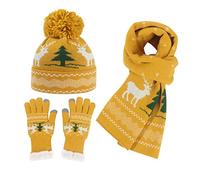Cocila Women'S Winter New European And American Christmas Knitting Hat Gloves Scarf Three Thick Wool Caps For Men Warm (Yellow, One Size) Knitted With Set Kids Gifts Hats Women Wooly Mens Uk