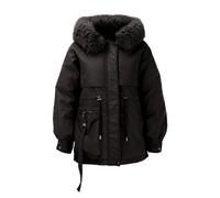 Cocila Women's Winter Parka Coats Soft Lined Jacket with Faux Trim Hood Cotton Anorak Belted (Black, XL) Jackets for Women UK Ladies Womens Women‘S Coat Long Down Parker Waist Short Fleece