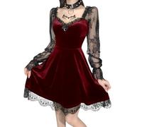 Cociliye Mine Dress, Gothic Lolita for Adults, High Waist Design, Adjustable Shoulders, Lace & Cross Design, Halopree, Party Costume, Enhances Silhouette, Retro Gothic, With Removable Chain, Dark Red