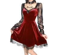 Cociliye Mine Dress, Gothic Lolita for Adults, High Waist Design, Adjustable Shoulders, Lace & Cross Design, Halopree, Party Costume, Emphasizes Silhouette, Retro Gothic, With Removable Chain, Red, S