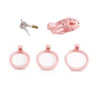 Cock Cage Male Chastity Device,Lightweight Chastity Cage Body-Safe Resin+ABS Penis Cage for Men, with 3 Sizes Removable Cock Rings,for Men BDSM Penis Cage Sex Toys for Couples (Pink-2)