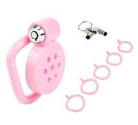 Cock Cage Male Chastity Device,Lightweight Chastity Cage Body-Safe Resin+ABS Penis Cage for Men, with 4 Sizes Removable Cock Rings,for Men BDSM Penis Cage Sex Toys (Pink-1)