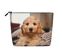 Cockapoo Beige Curly Dogs Pets Dogs, Cosmetic Bag Imitation Linen Makeup Bag Portable Travel Toiletry Bag