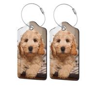 Cockapoo Beige Curly Dogs Pets Dogs,Luggage Tags Pu Leather Name Tag Travel Suitcase Identifier ID Tags Durable Luggage Label 2 pcs