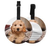 Cockapoo Beige Curly Dogs Pets Dogs,Luggage Tags Pu Leather Name Tag Travel Suitcase Identifier ID Tags Durable Baggage Label 2 pcs