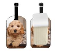 Cockapoo Beige Curly Dogs Pets Dogs,Luggage Tags Pu Leather Name Tag Travel Suitcase Identifier ID Tags Durable Baggage Label 2 pcs