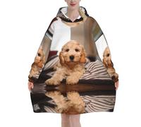 Cockapoo Beige Curly Dogs Pets Dogs,Women's Oversized Wearable Blanket Hoodie, Blanket Sweatshirt,Flannel Pullover Blanket
