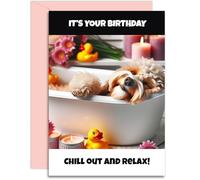 Cockapoo Birthday Card - Chill out and Relax - A5 Size with Pink Envelope. Funny Card for her, mum, nan, auntie, sister, daughter. Designed and Printed in the UK