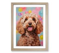 Cockapoo Bubble Gum Painting Framed Print | A2 Oak Framed Wall Art | Ready to Hang | Modern Historical Picture | Living Room Bedroom Lounge Office