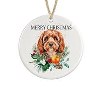 Cockapoo Ceramic Ornament Merry Christmas, Christmas Tree Bauble Decoration (Apricot colour)