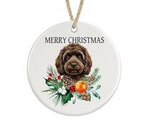 Cockapoo Ceramic Ornament Merry Christmas, Christmas Tree Bauble Decoration (Chocolate Brown colour)