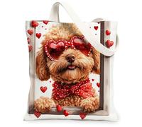 Cockapoo Dog Canvas Tote Bag for Shopping 13 * 15, Valentine's Day Funny Window Reusable Grocery Shoulder Bag for Women, Pet Painting Gift Decoration