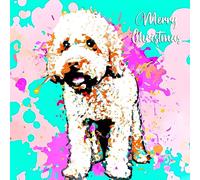 Cockapoo Dog Colourful Splash Art Cartoon Square Christmas Card - Special Animal Xmas Card for Him Her from Pets Kids