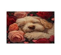 Cockapoo Dog Jigsaw Puzzles for Men Women 1000 Pieces, Valentine's Day Romantic Roses Decorative Puzzles, Pet Party Gift Family Home Decor