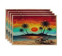 Cockapoo Dog Placemats Set of 4, 12x18 Inch, Retro Coastal Beach Palm Tree 4Pcs Seasonal Table Mats for Dinning, Pet Holiday Home Kitchen Decor
