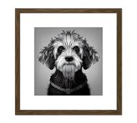 Cockapoo Dog Portrait Monochrome Tribal Illustration Square Wooden Framed Wall Art Print Picture 8X8 Inch Artery8 Brown One Size