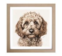 Cockapoo Drawing No.1 Framed Print | 18x18 Inch Oak Framed Wall Art | Ready to Hang | Modern Nature Picture | Living Room Bedroom Lounge Office
