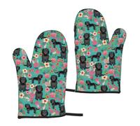 Cockapoo Floral Black Cockapoo Dogs And Florals Dog, Oven Mitts Anti-Slip Cooking Gloves,Heat Resistant Baking Mitts A Pair