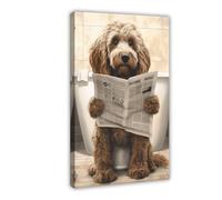 Cockapoo on The Toilet And Reading Newspaper, Bathroom Ideas Pictures, Funny Dog Picture, Furnishing Ideas Bathroom Poster, Wall Decoration Picture 1
