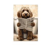 Cockapoo on The Toilet And Reading Newspaper, Bathroom Ideas Pictures, Funny Dog Picture, Furnishing Ideas Bathroom Poster, Wall Decoration Picture 1