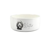 Cockapoo Pet Bowl - Black & White Portrait Large Ceramic Water Bowl - White Water Dish For Dogs